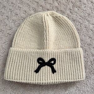 Women Bow Beanie Hat Winter Warm Knit Cute Embroidery Bowknot Caps
